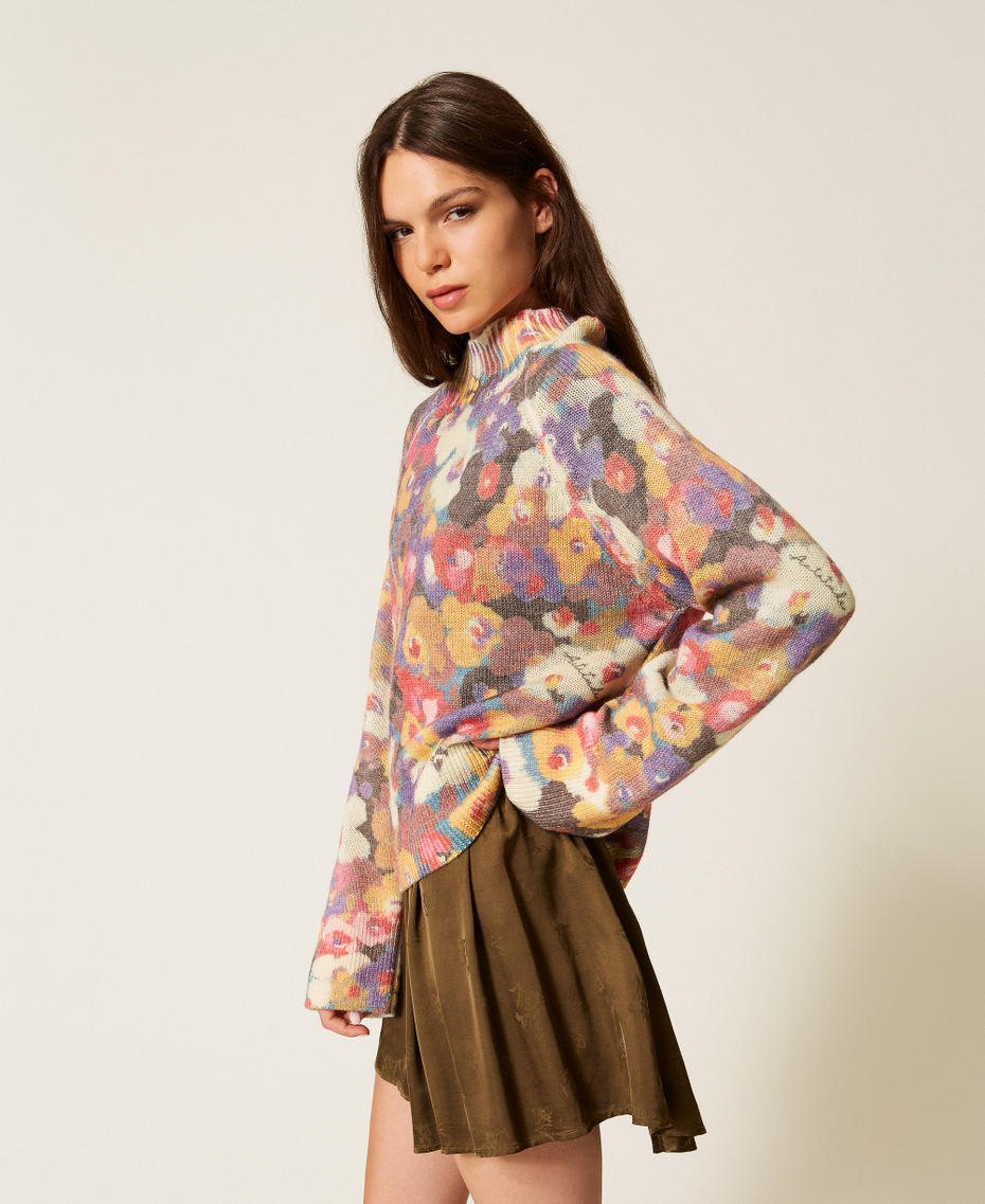 Pull col montant avec imprim&eacute; floral Fleurs Multicolore All-over Femme 252AT3171_12980_02