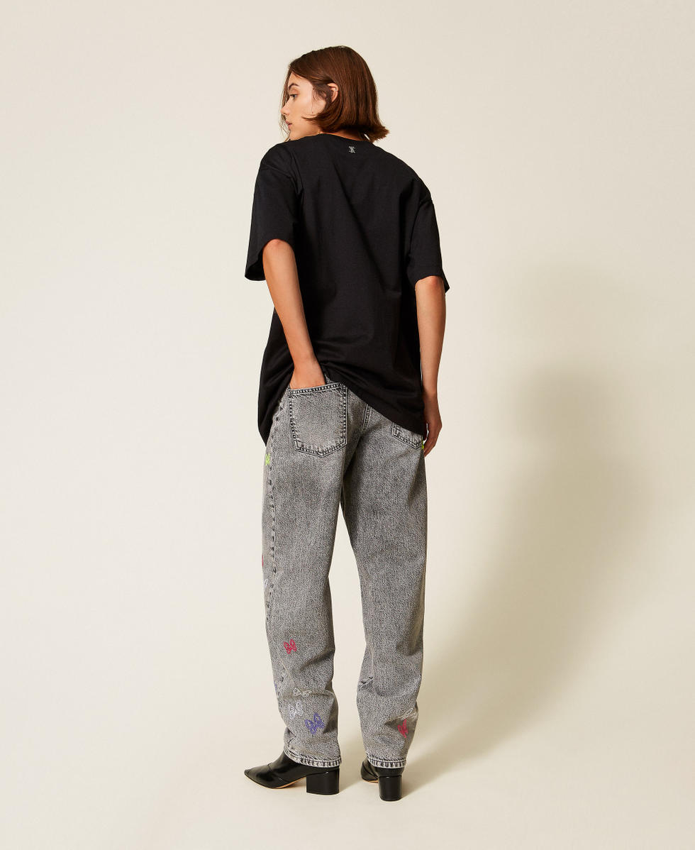 MYFO barrel jeans with embroidery Faded Grey Denim Woman 252AQ2160_07284_03