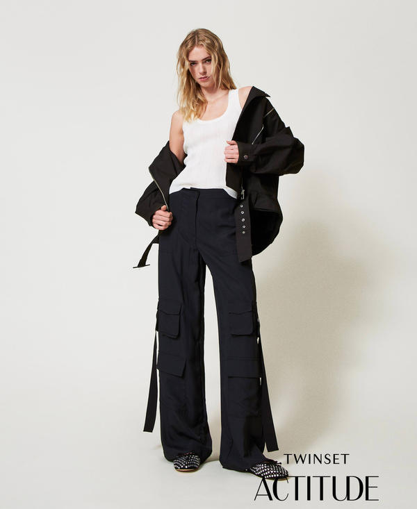 Pantalon cargo en crêpe de Chine