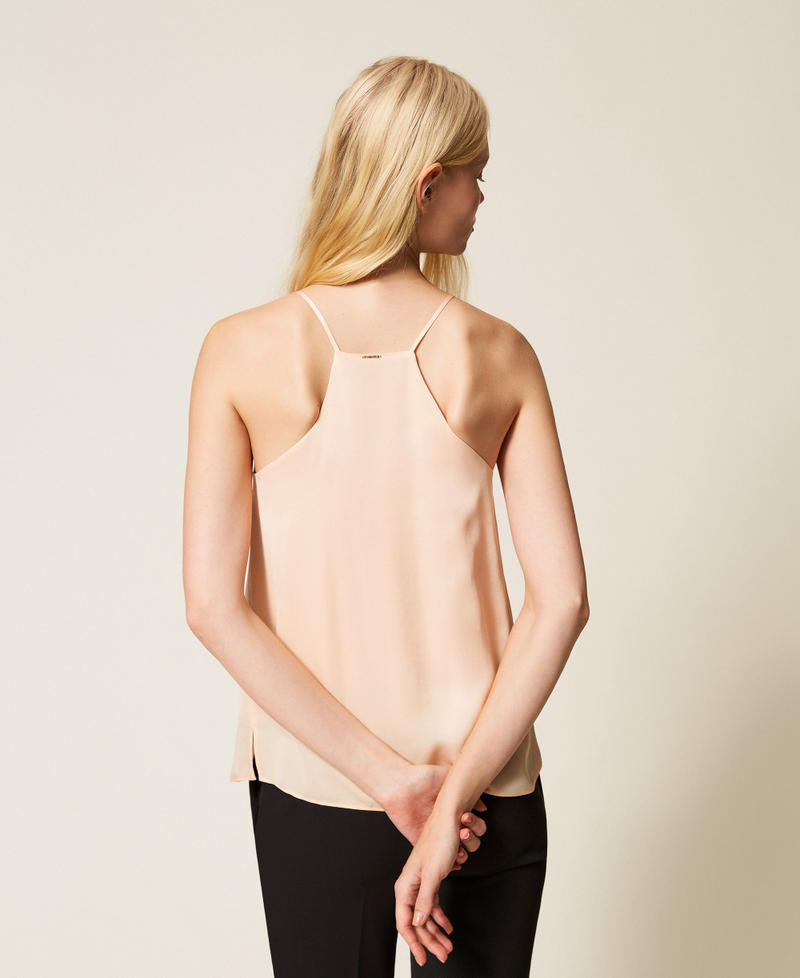 Satin top with thin shoulder straps Peach Pink Woman 261TP2492_11750_03