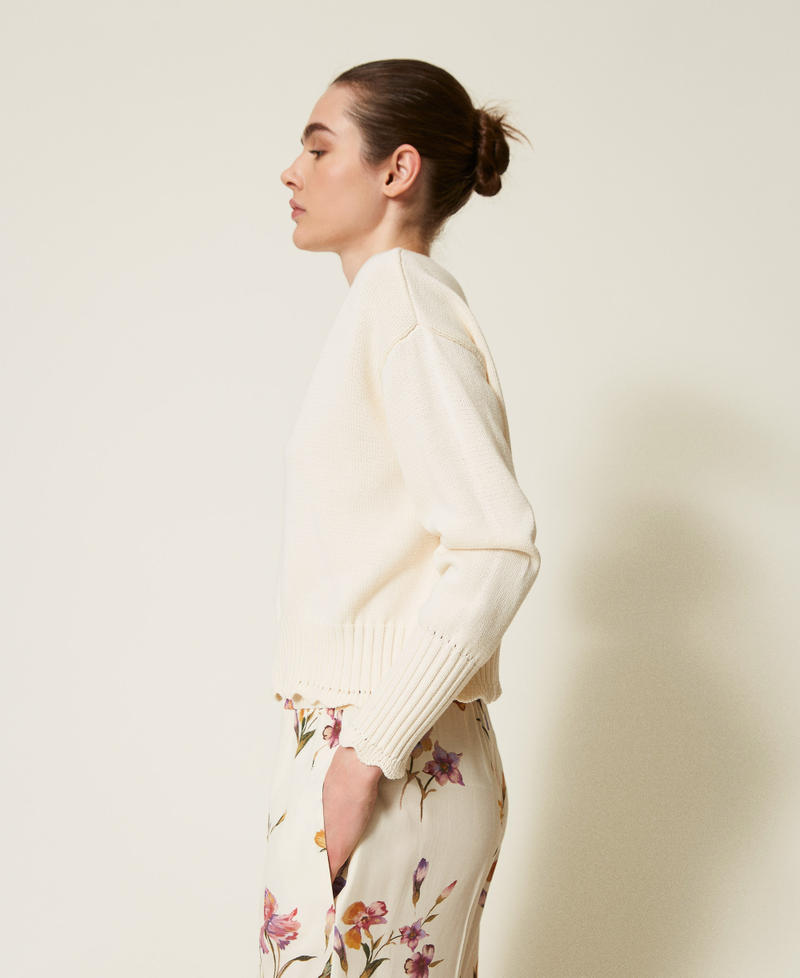 Pullover mit Bogenrändern Perlmutt Frau 251TP3160_00059_02