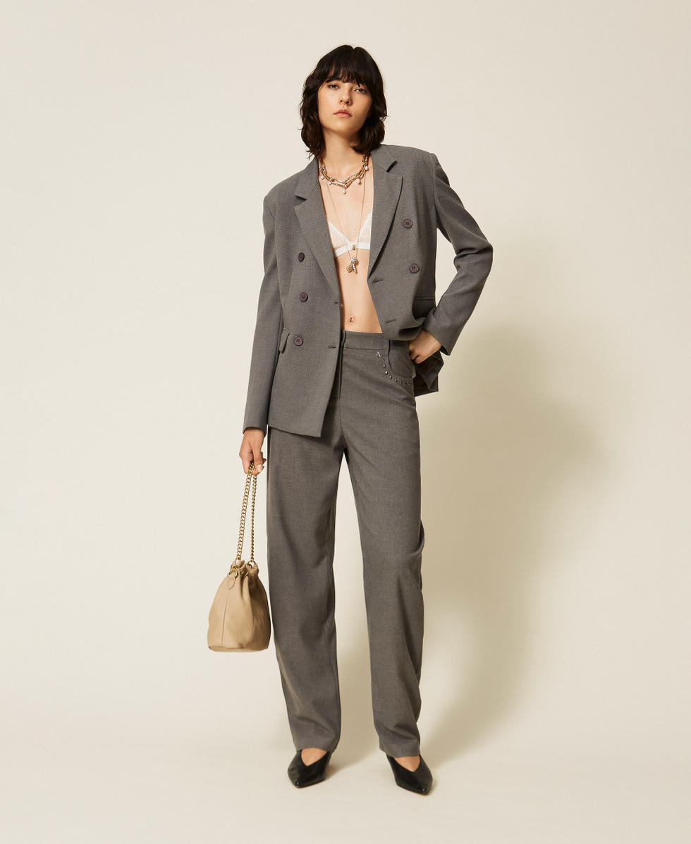 Pantalones abullonados de franela Gris Medio Jaspeado Mujer 262AT2211_12838_01