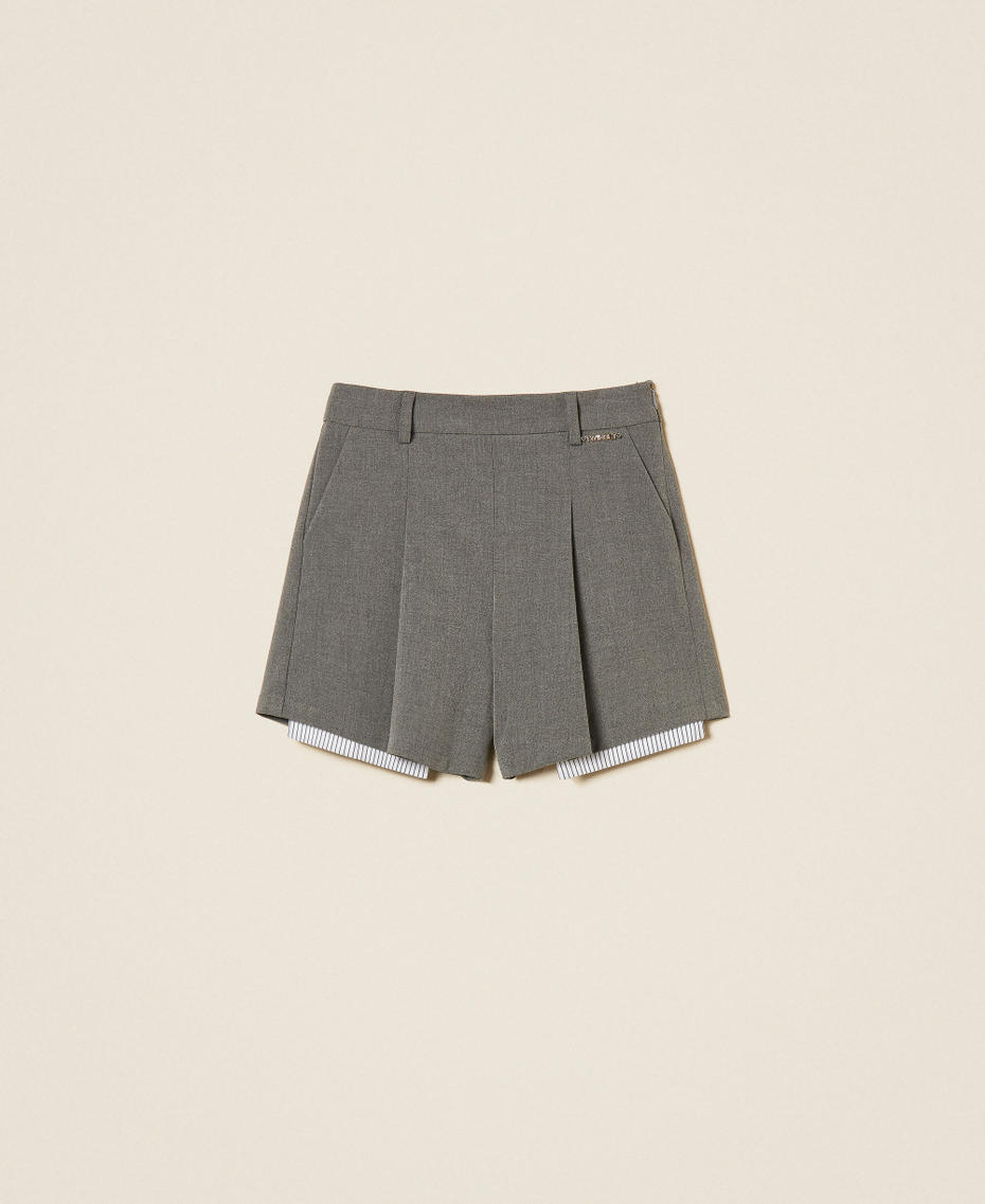 Short en flanelle avec plis Gris Moyen Chin&eacute; Fille 262GJ2180_12838_S0