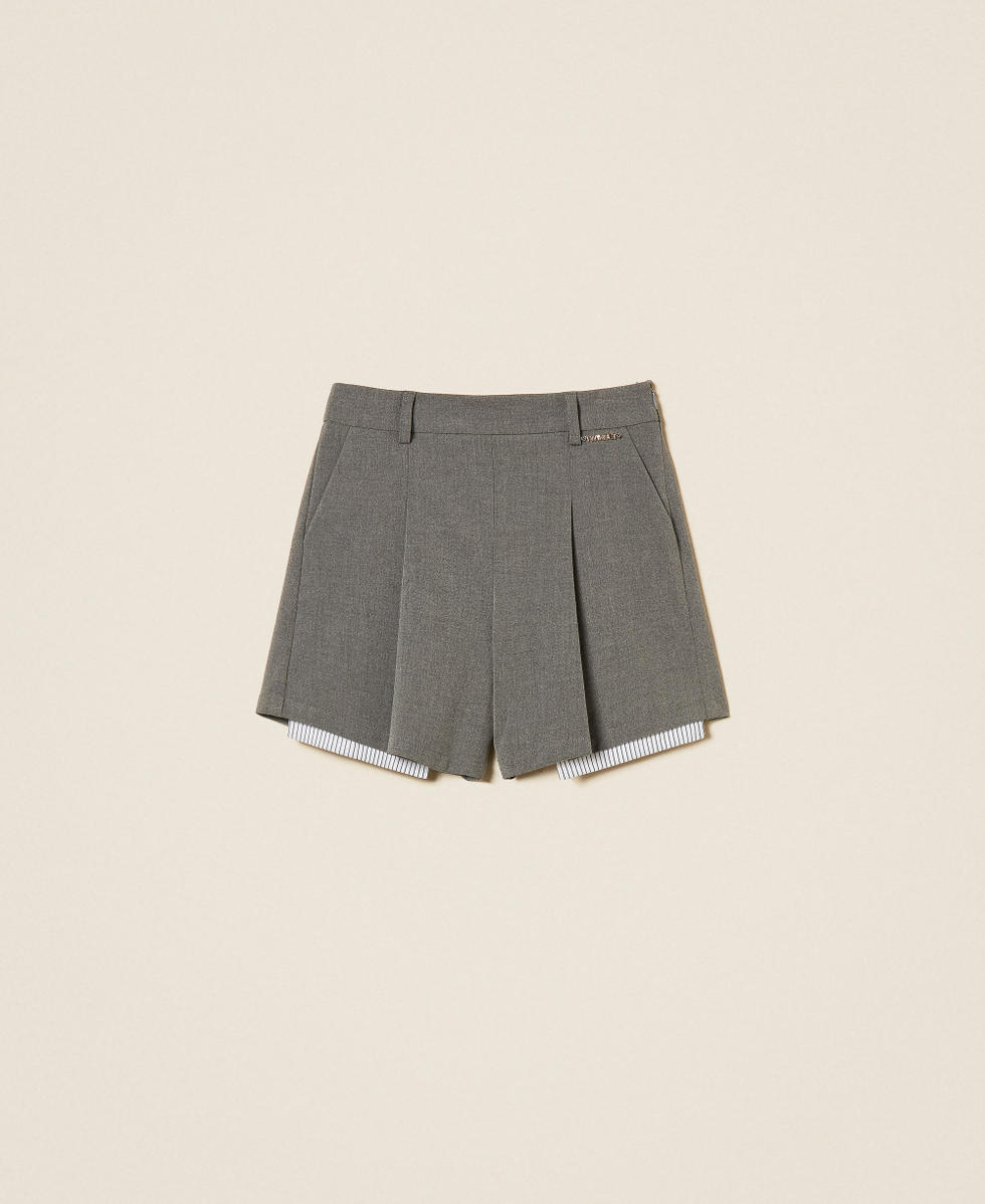 Flannel shorts with pleats Mid Grey Melange Girl 262GJ2180_12838_S0
