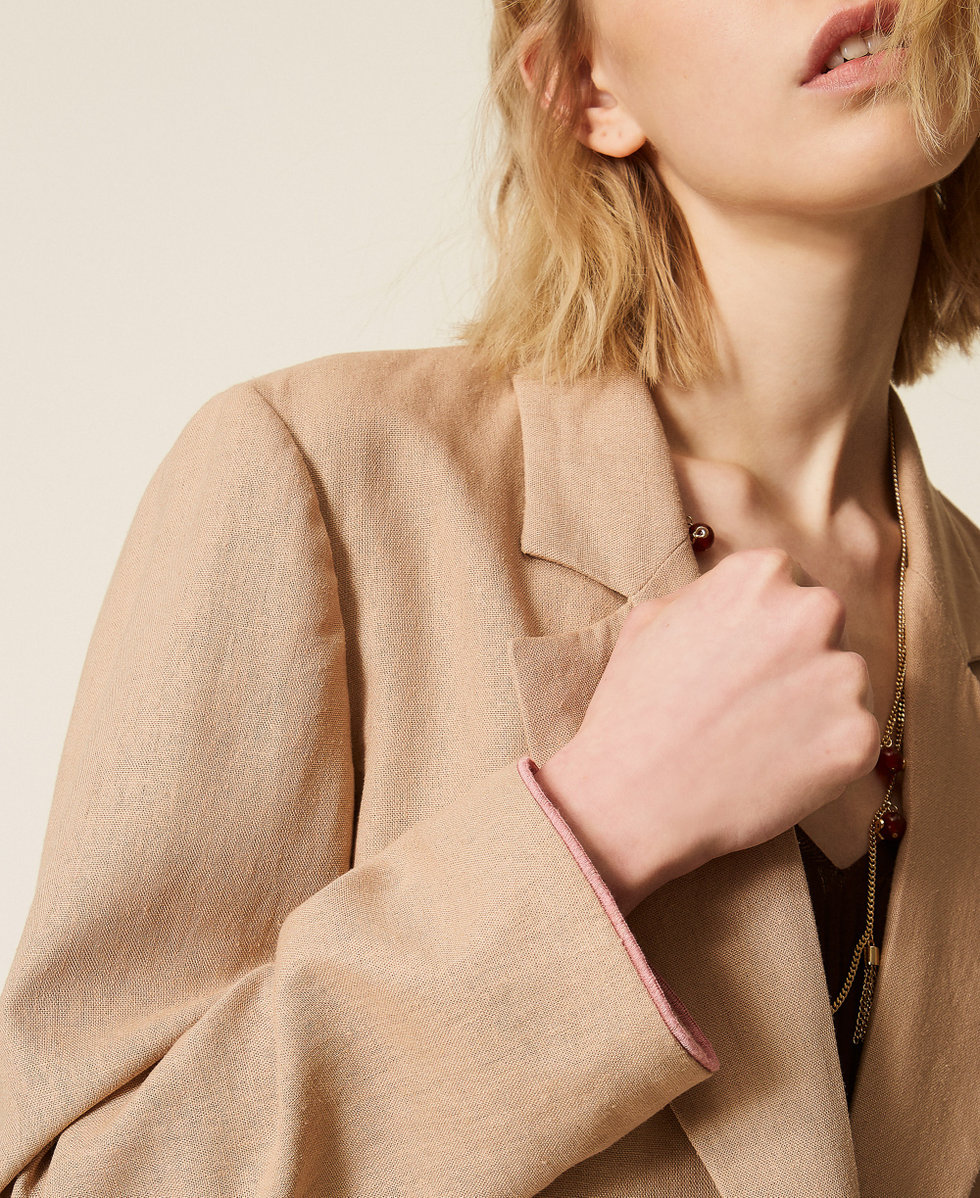 Blazer en lin m&eacute;lang&eacute; Natural Beige Femme 261TF2020_12559_05