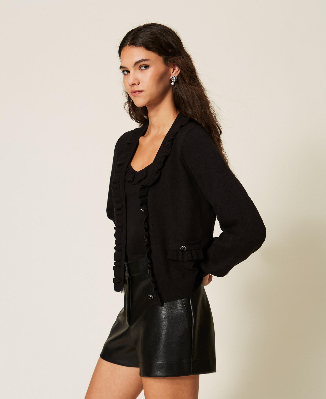 TWINSET - Cardigan et top avec volants, Femme, Noir, M