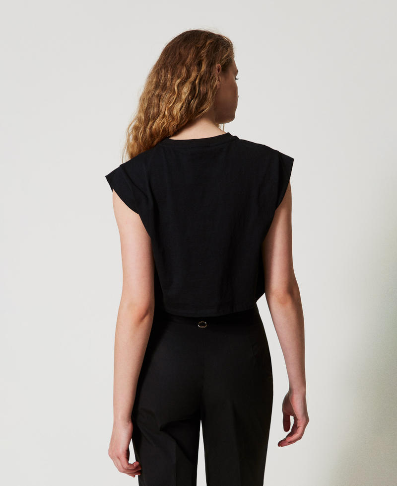 T-shirt cropped con logo Oval T di strass Nero Donna 251TT2043_00006_03