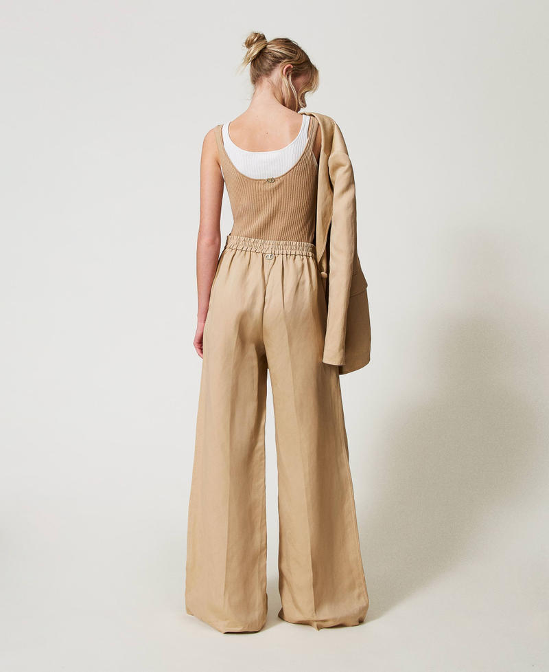 Linen blend palazzo trousers Rope Beige Woman 251TE2143_12145_03