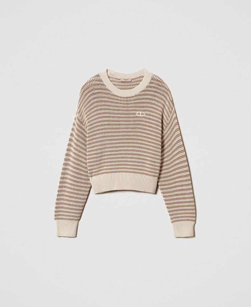 Gestreifter Pullover mit aufgesticktem Oval T Zweifarbig "Rope"-Beige / Delicate Beige Frau 251TP3321_12260_S0