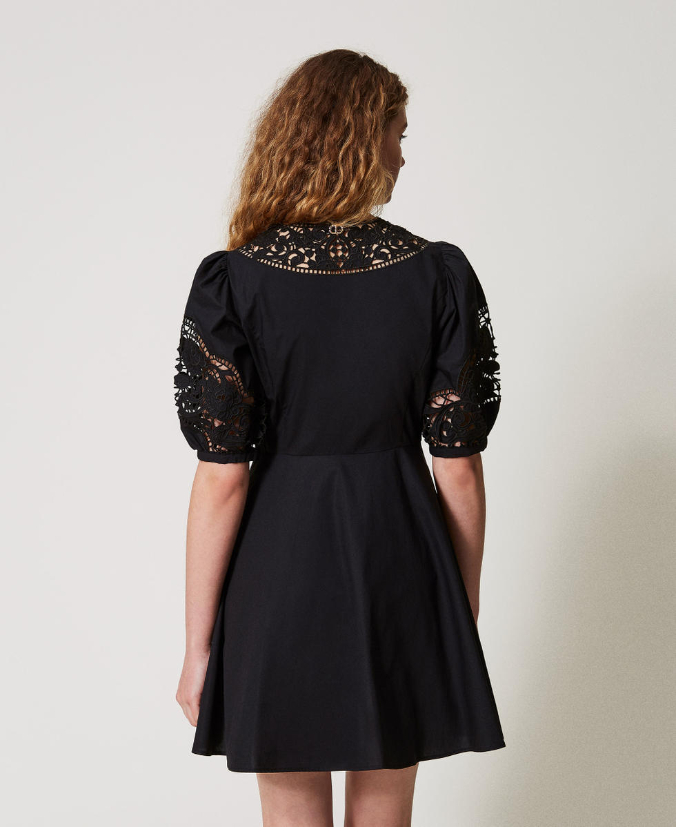 Short dress in broderie anglaise poplin Woman, Black | TWINSET Milano