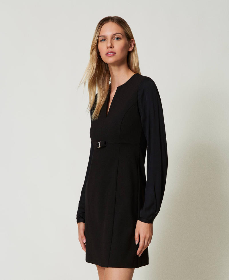 Short dress with bow and Oval T Black Woman 242TT204C_00006_06