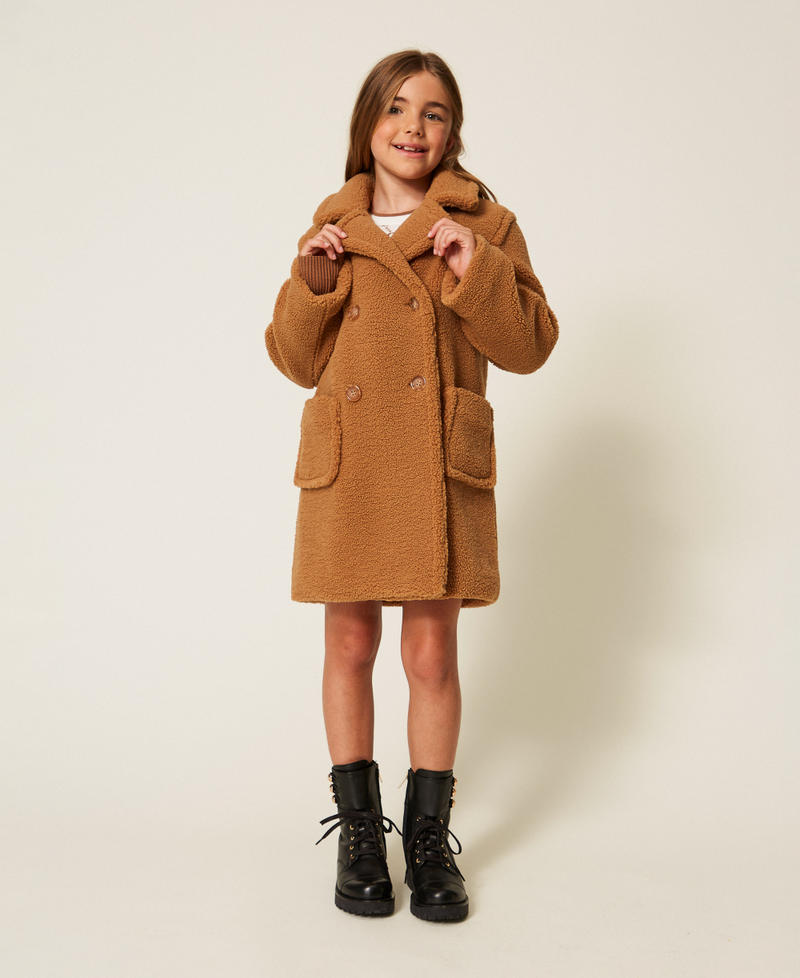 Manteau croisé en fausse fourrure Camel Fille 252GJ2180_12571_02
