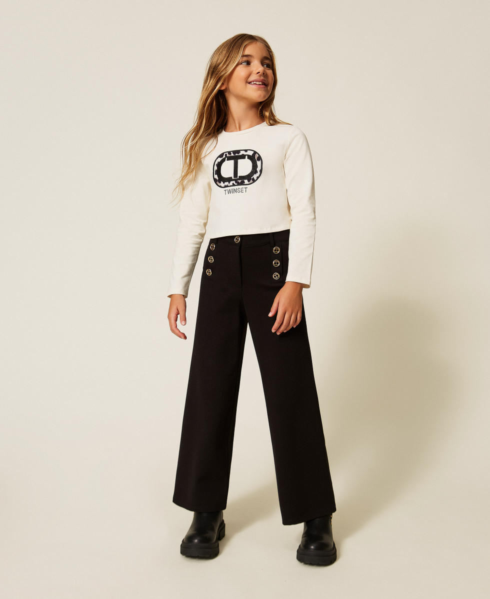 Pantalon palazzo avec boutons Oval T