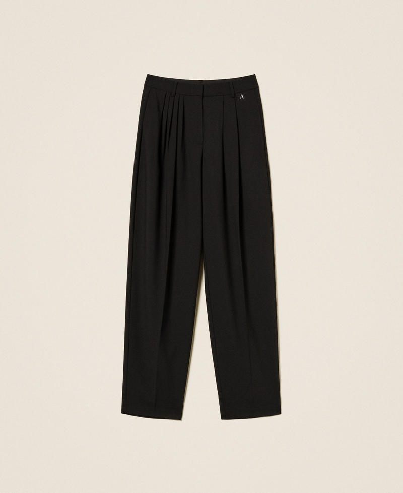 Pantalon avec plis asymétriques Noir Femme 252AP2294_00006_S0