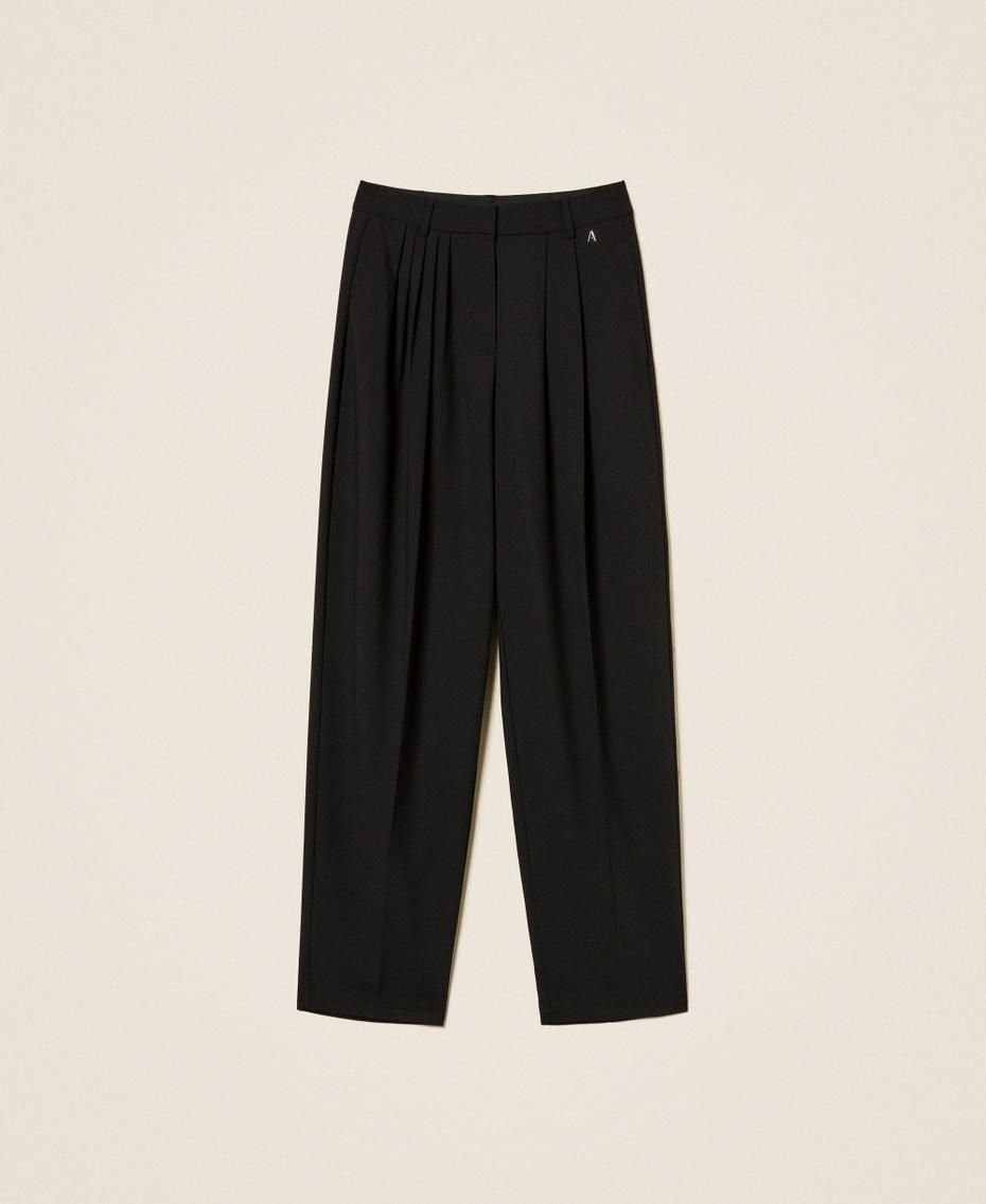Pantalon avec plis asymétriques Noir Femme 252AP2294_00006_S0
