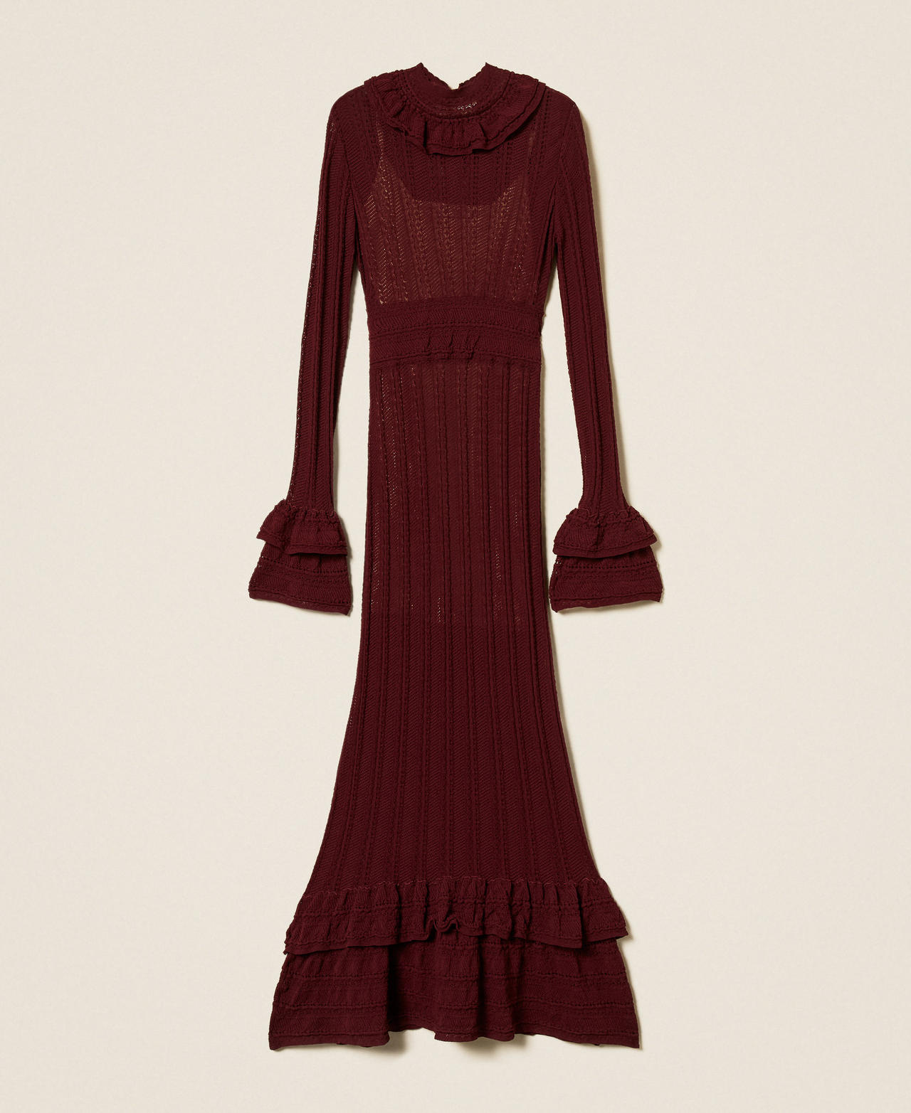 Long knit dress with flounces Woman, Purple | TWINSET Milano