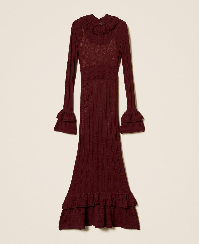 Długa sukienka dzianinowa z falbanami Fioletowy „Winetasting” Kobieta 252TP3182_05609_S0