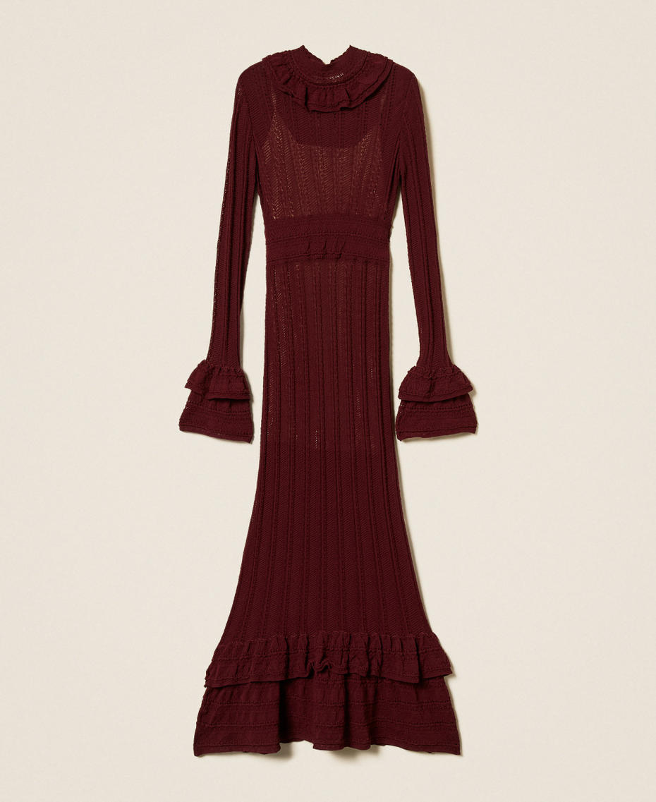 Długa sukienka dzianinowa z falbanami Fioletowy „Winetasting” Kobieta 252TP3182_05609_S0