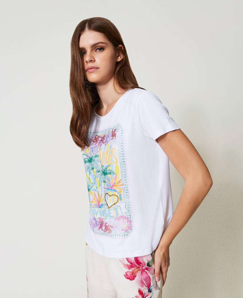 Printed T-shirt with rhinestone heart Mother Of Pearl Woman 251LB2WCC_00059_02