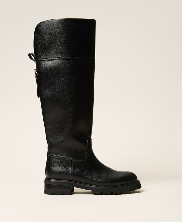 High leather boots with strap