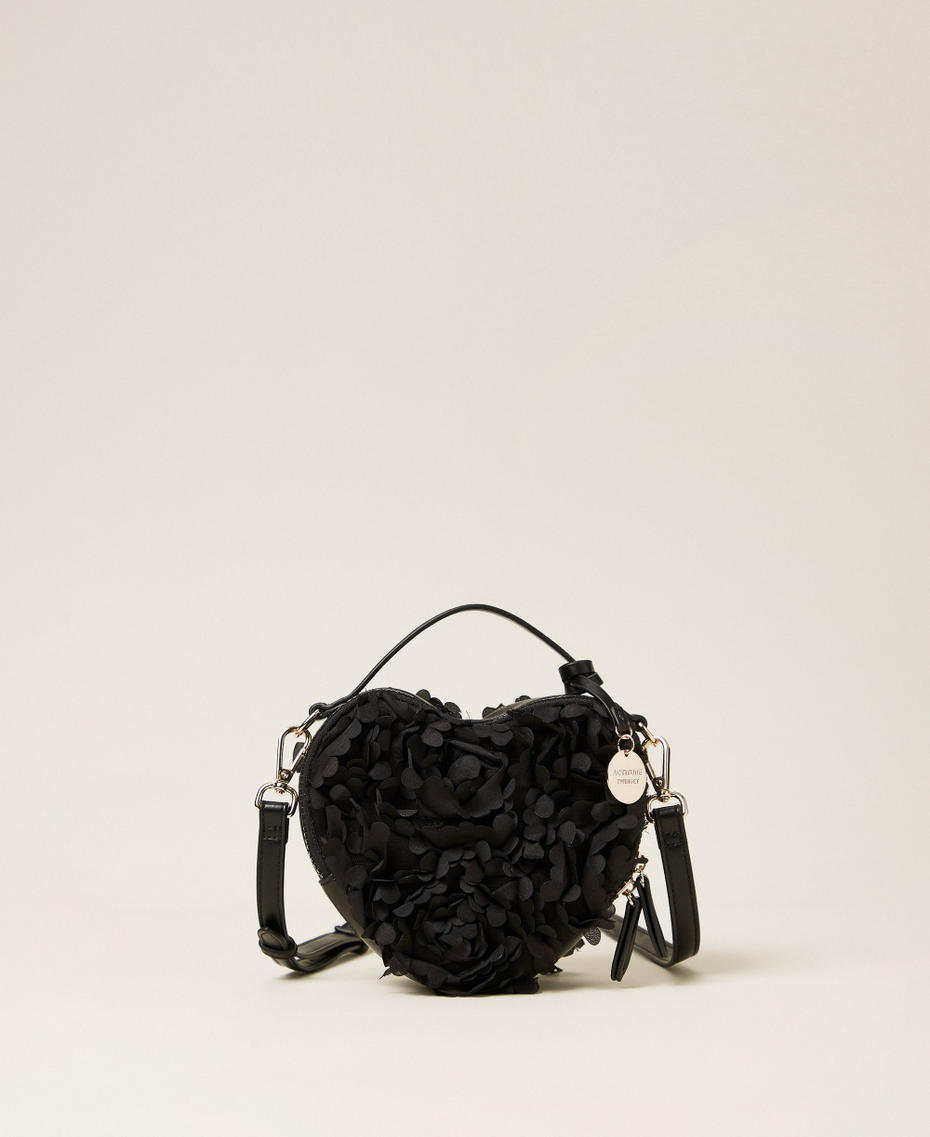 Heart-shaped shoulder bag with flowers Black Woman 261AA7012_00006_01