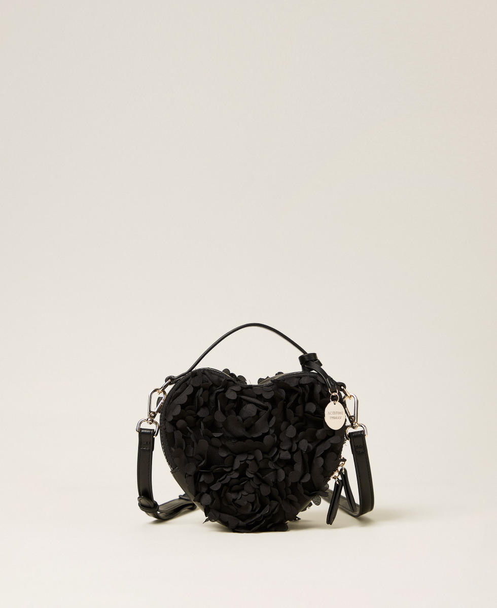 Heart-shaped shoulder bag with flowers