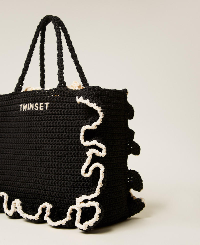 Borsa shopper crochet con balze Bicolor Nero / Bianco "Madreperla" Donna 261TD8290_06571_02