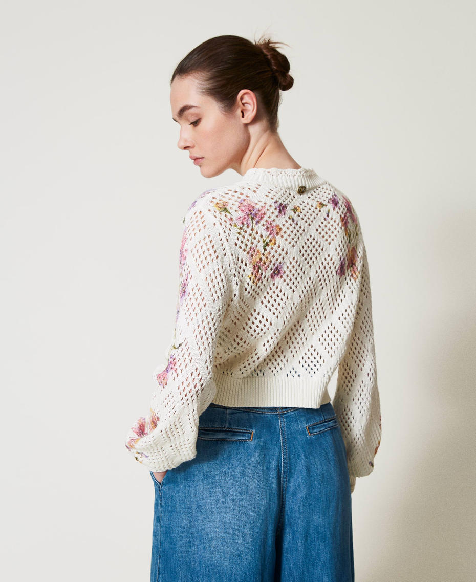 Strickcardigan mit Blumenprint Print Iris Multicolor / Perlmutt Frau 251TP3640_12329_03