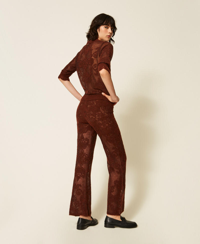 Jacquard alpaca blend knit trousers  "Cherry Wood" Brown Woman 262TP3343_06501_03