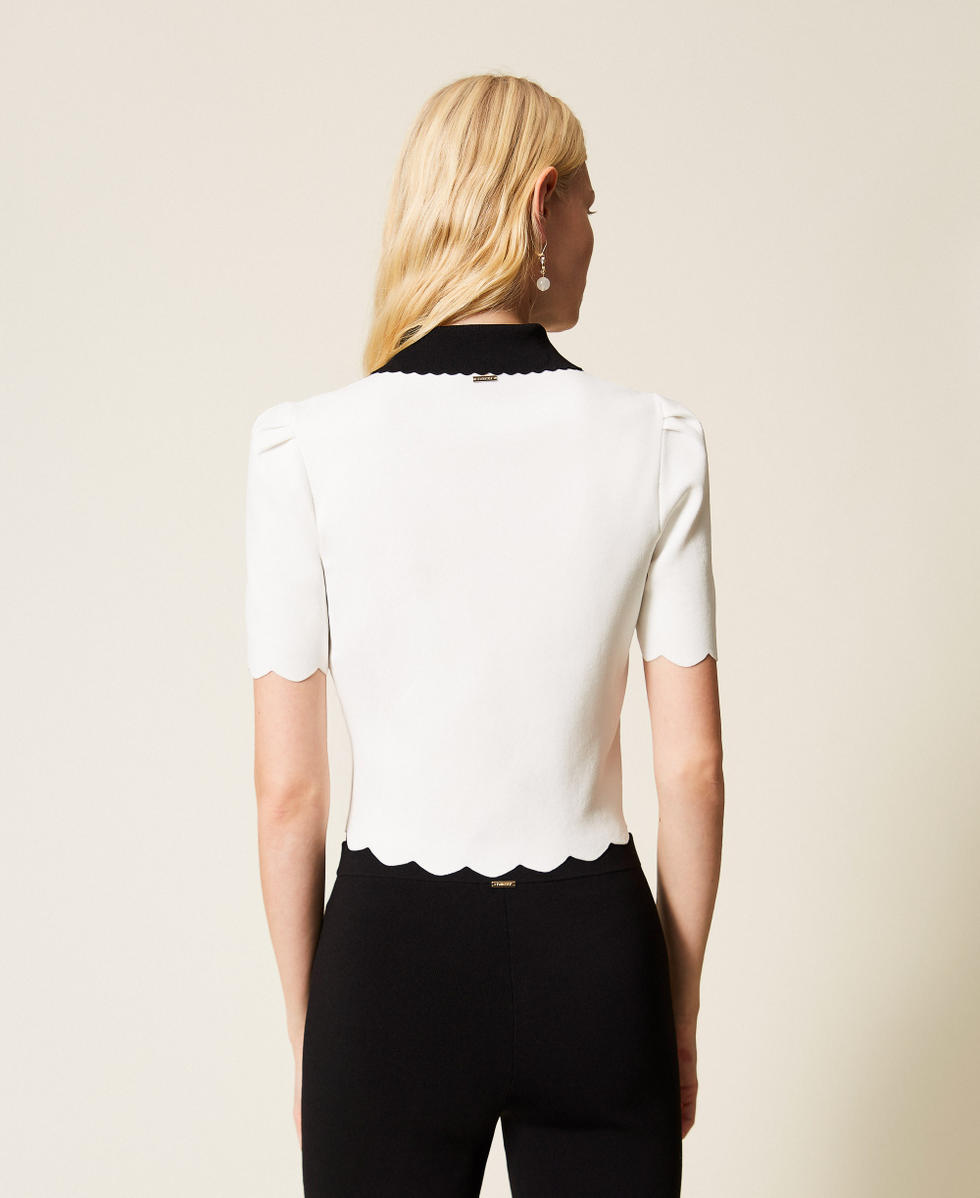 Maglia bicolor a polo con smerli Bicolor Nero / Bianco Neve Donna 261TP3371_12063_03