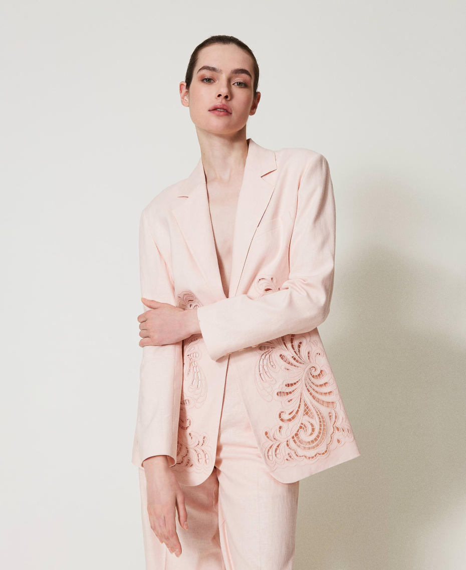 Linen blend jacket with embroidery Cupcake Pink Woman 251TP2160_00178_01