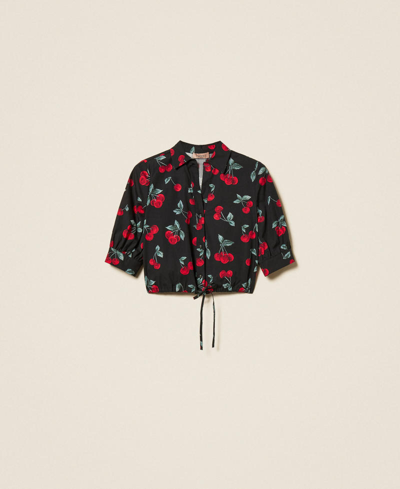 Cropped poplin shirt with cherry print Black/Red Cherries Allover Woman 261TT2593_13500_S0