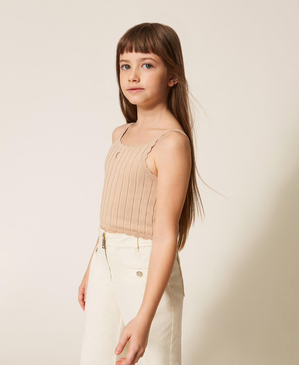 Rib knit cropped top Girl, Beige | TWINSET Milano