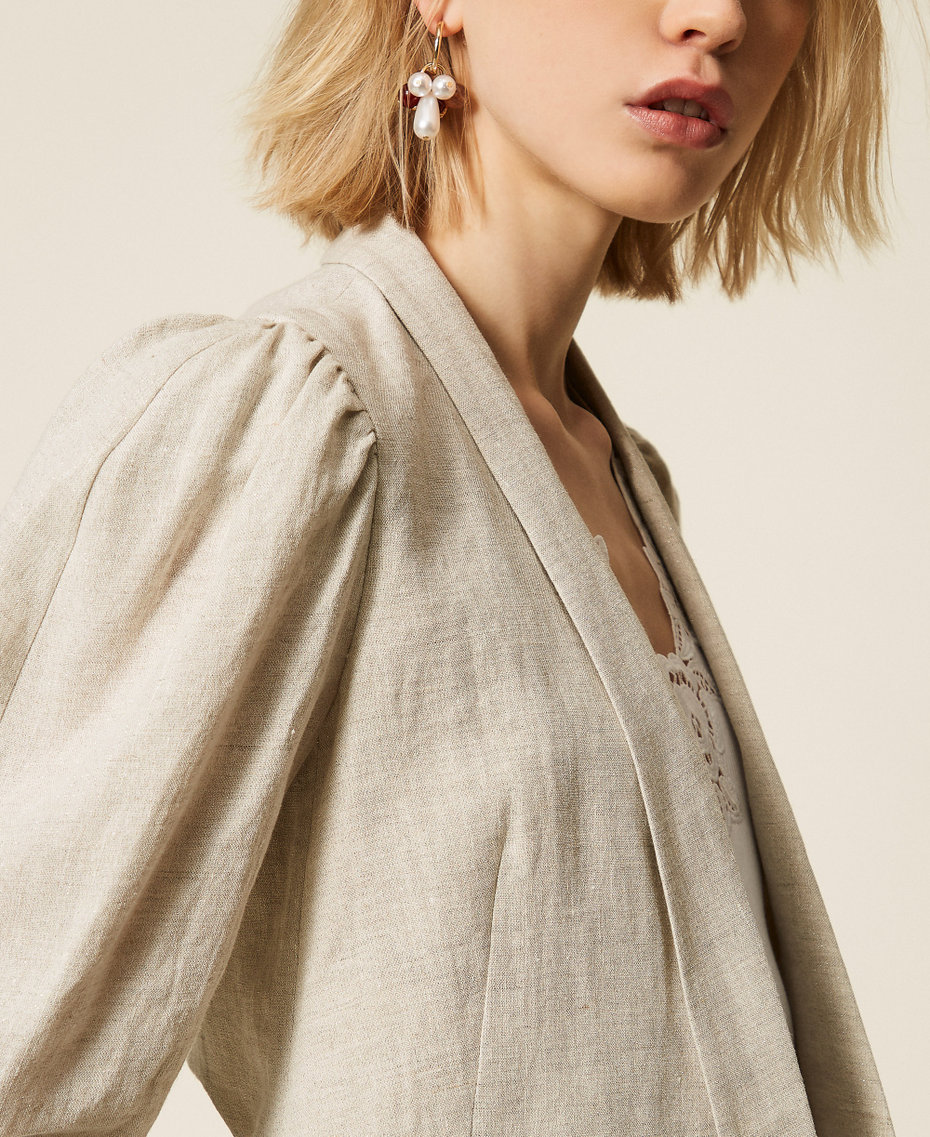 Linen cropped jacket with lurex Natural Bright Linen Woman 261TT2520_13499_04