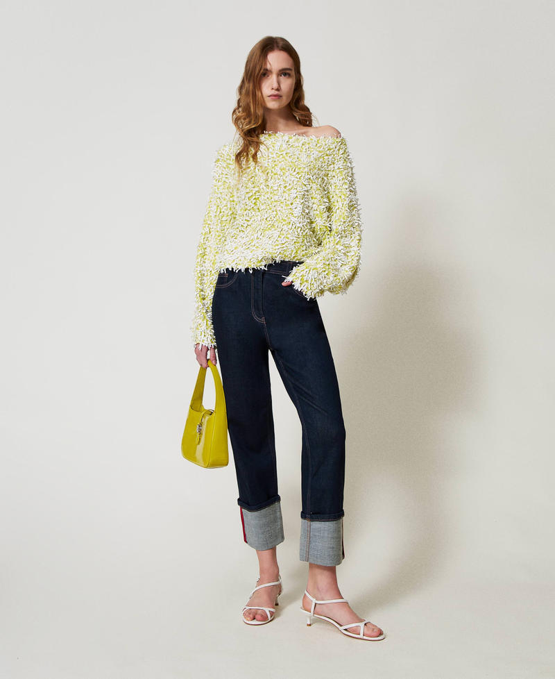 Pull en fil bouclé Bicolore Citronnelle/Blanc « Papers » Femme 251AP3200_12259_T0