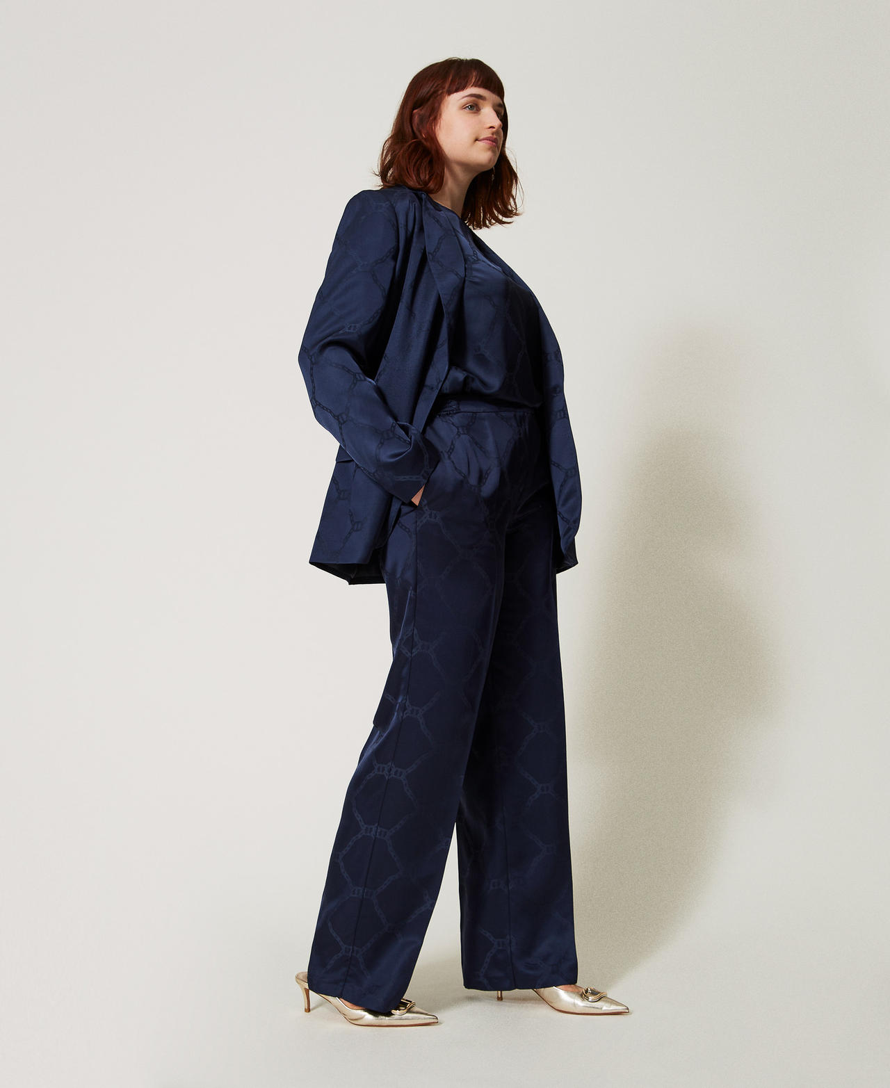 Trousers with jacquard Oval T Indigo Woman 251TP2011_00384_02