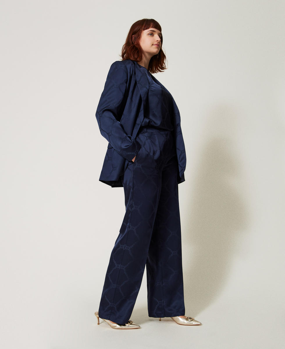 Trousers with jacquard Oval T Indigo Woman 251TP2011_00384_02