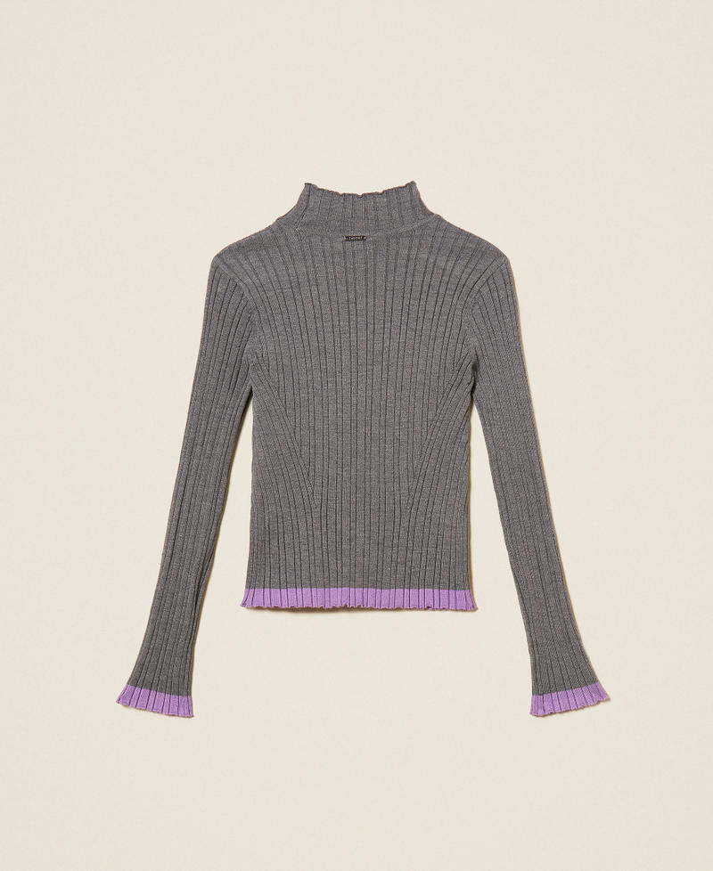 Ribbed turtleneck jumper Two-tone Dark Grey Melange/"Hyacinth" Purple Girl 262GJ3011_13768_S1
