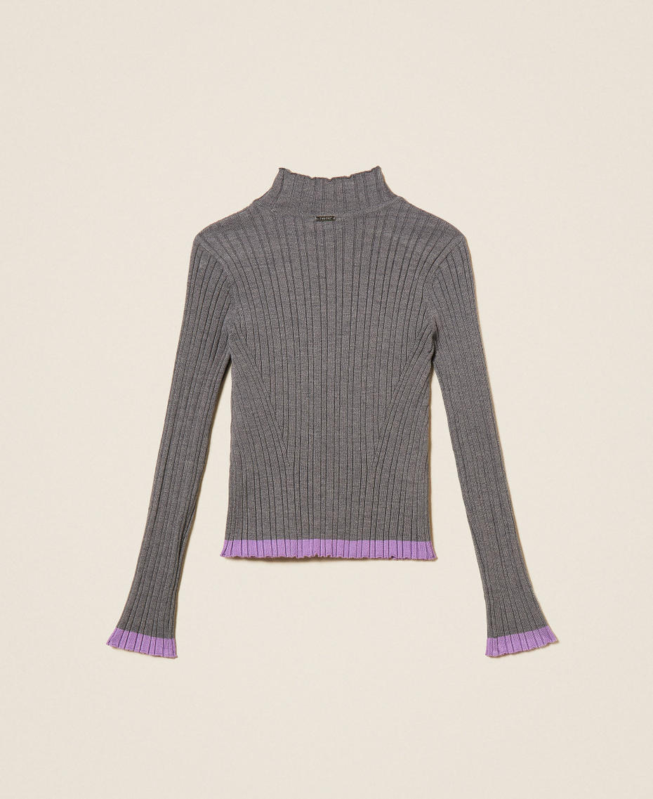 Ribbed turtleneck jumper Two-tone Dark Grey Melange/"Hyacinth" Purple Girl 262GJ3011_13768_S1