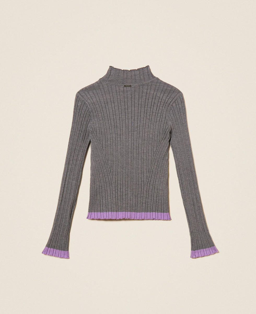 Jersey de cuello alto acanalado Bicolor Gris Oscuro Jaspeado / Morado "Jacinto" Ni&ntilde;a 262GJ3011_13768_S1