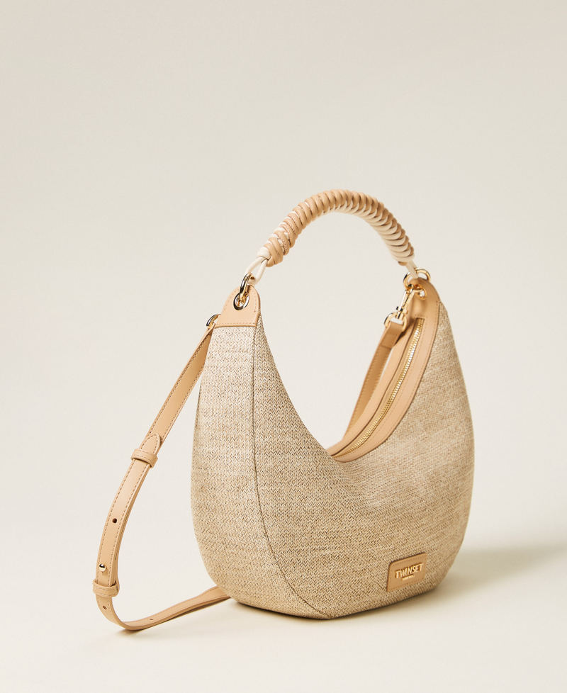 Raffia-effect hobo bag Straw Woman 261TB7051_00193_02