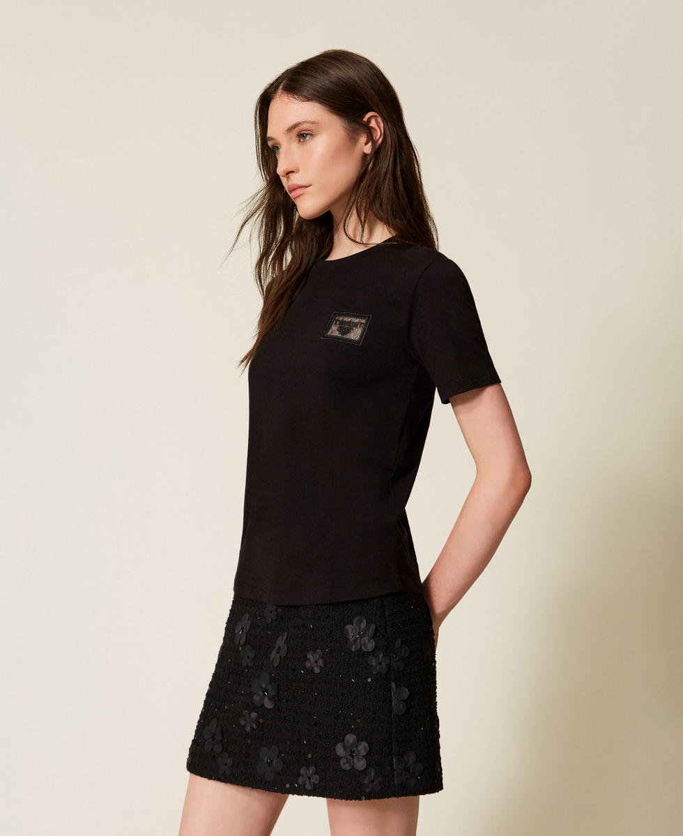 Camiseta de corte regular con bordado y logotipo Negro Mujer 252TP2051_00006_01