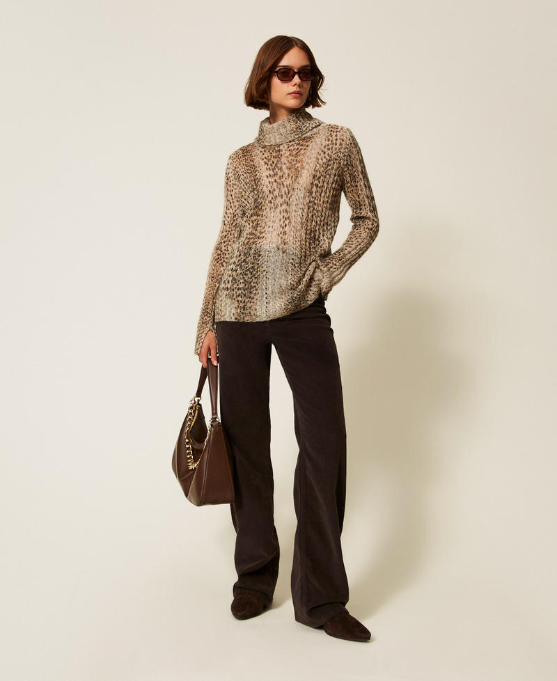 Mohair blend jumper with print Brown Animal Print Woman 252TT3490_13041_T0