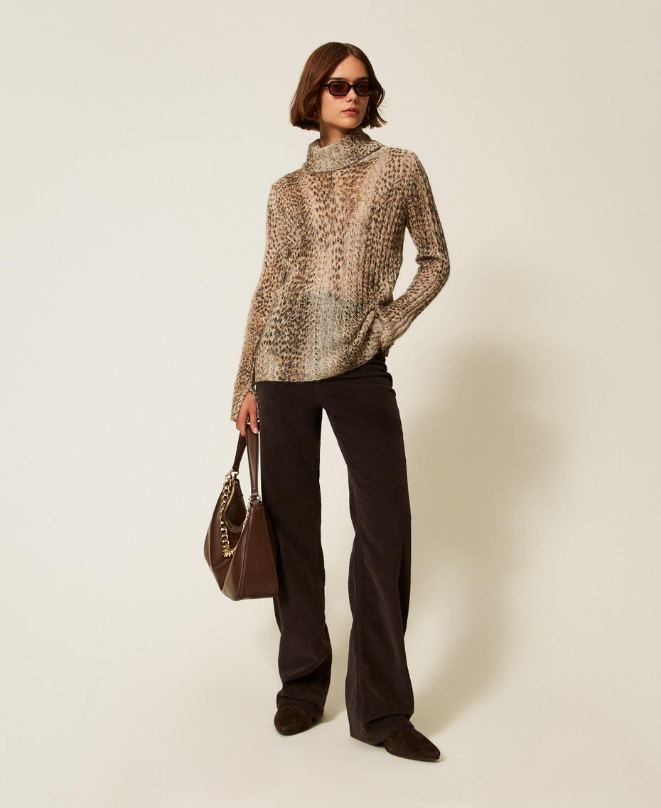 Mohair blend jumper with print Brown Animal Print Woman 252TT3490_13041_T0