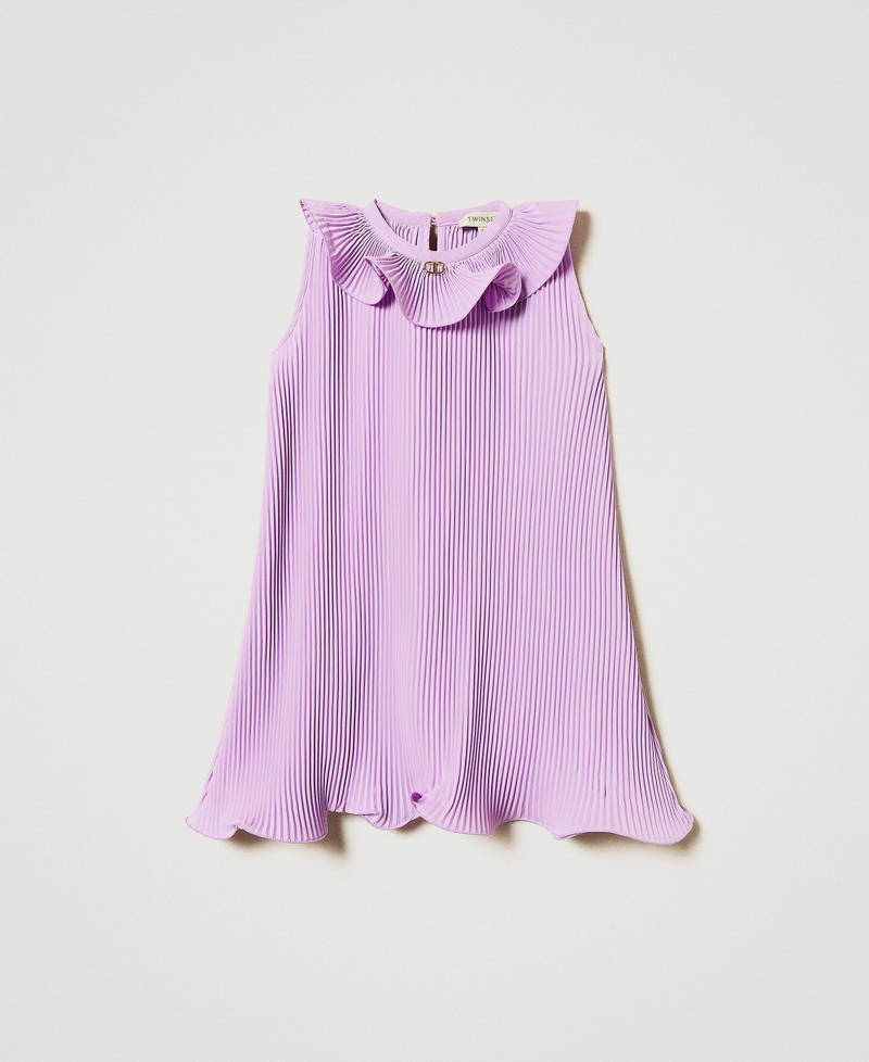 Pleated crêpe de Chine short dress Pastel Violet Girl 251GJ2QQ6_11862_0S