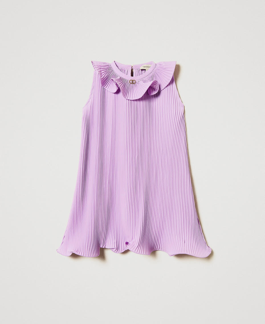 Pleated crêpe de Chine short dress Pastel Violet Girl 251GJ2QQ6_11862_S0