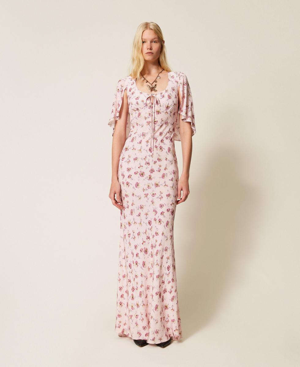 Langes Kleid mit floralem Print Blumen-Print Peach/Rose Frau 261TP210A_13408_01