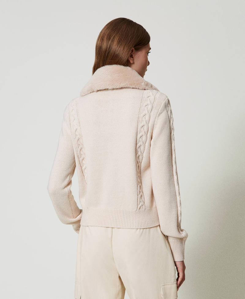 Short cardigan with faux fur collar Pink Cloud Pink Woman 242AT3230_00231_03