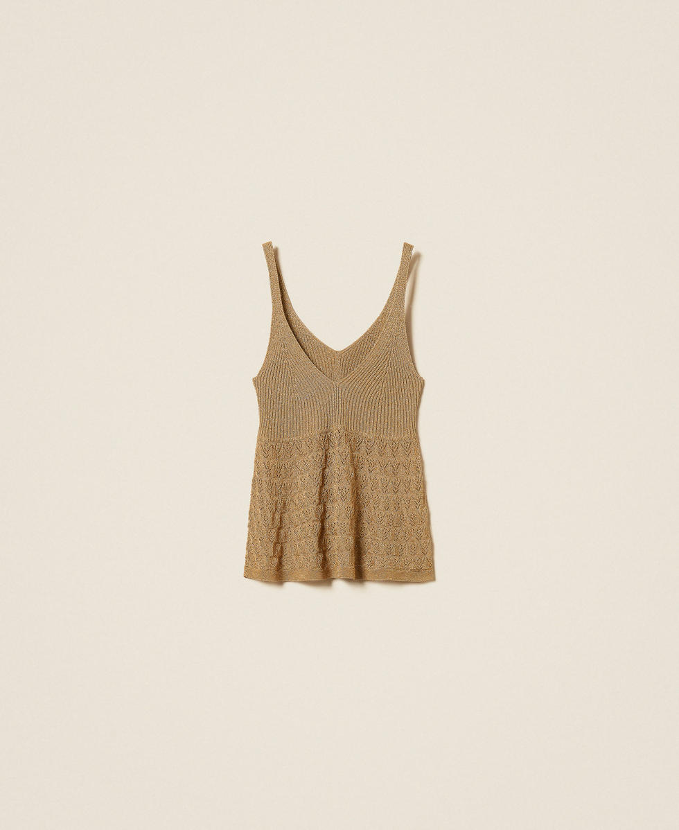 Fitted knit top Golden Green Lurex Woman 262TP3Q30_12454_S0