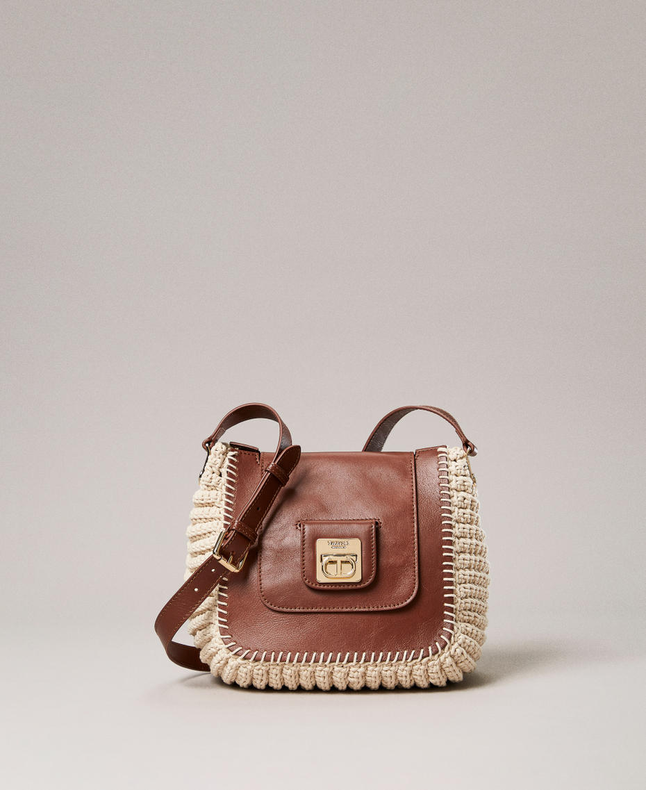 Shoulder bag in crochet and leather Pale "Ginger Root” Beige Woman 251TS8030_11640_PS